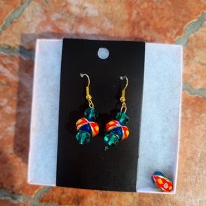 IMPORTED LAMPWORK  ITALIAN CHARM WITH SWAROVSKI CRYSTAL  BEAD FREE MATCHING PEND